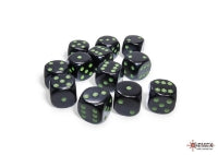 Chessex Opaque Black/green 16mm d6 Dice Block (12 dice)