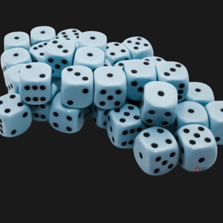 Chessex Opaque Pastel Blue/Black 12mm D6 Dice Block (36 Dice) – Board Game Accessory
