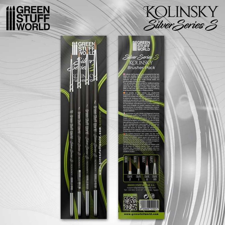 Kolinsky Brushes - SHORT SILVER (SERIE-S) PACK x4 - Green Stuff World - Ventura Games