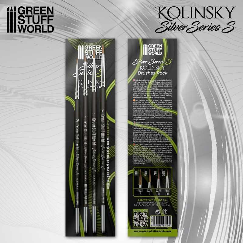Kolinsky Brushes - SHORT SILVER (SERIE-S) PACK x4 - Green Stuff World - Ventura Games