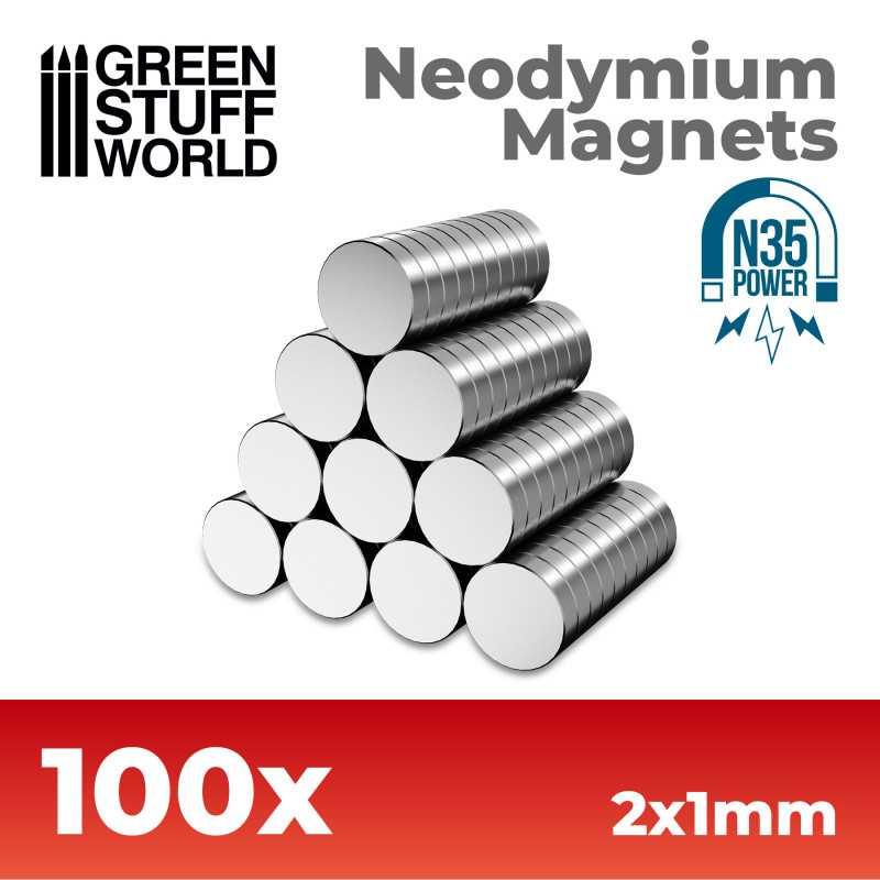 Neodymium Magnets 2x1mm - 100 units (N35) by Green Stuff World - Ventura Games