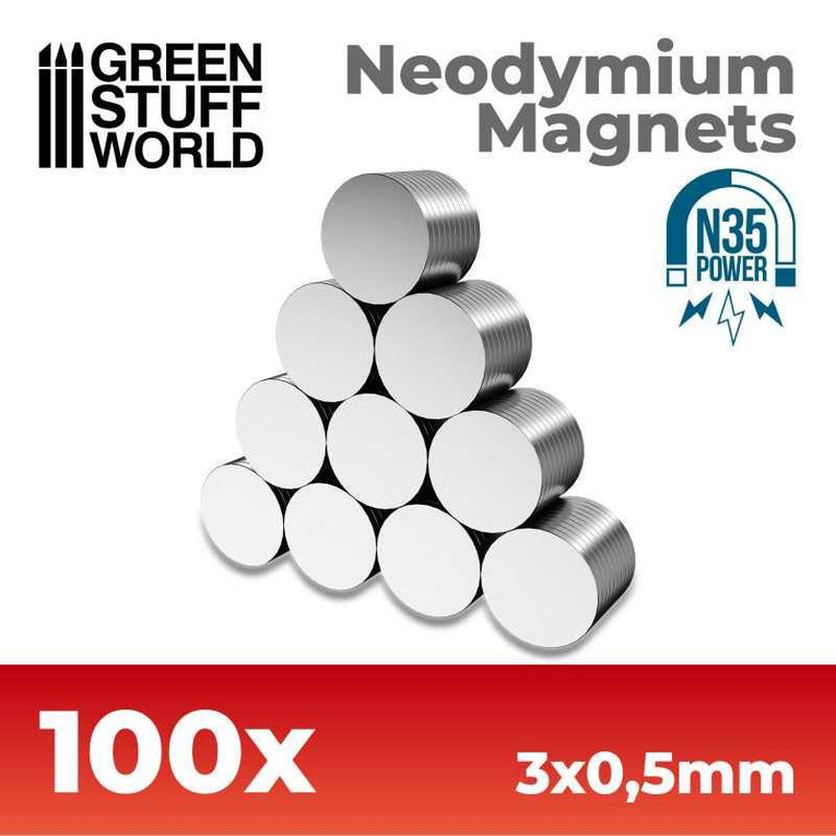 Neodymium Magnets 3x0,5mm - SET x100 (N35) - Strong Rare Earth Magnets - Ventura Games