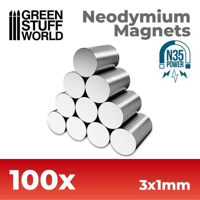 Neodymium Magnets 3x1mm - SET x100 (N35) - Strong Rare Earth Magnets - Ventura Games
