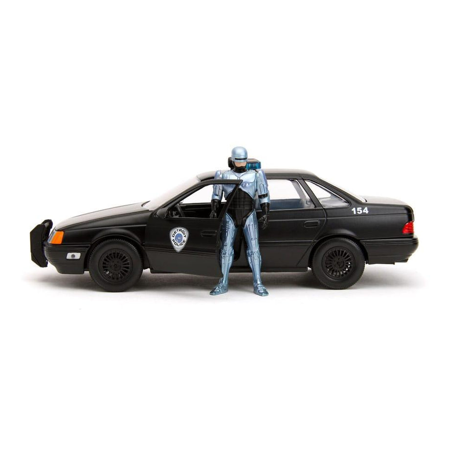 Robocop Hollywood Rides Diecast Model 1/24 1986 Ford Taurus with Action Figure - Collectible Movie Replica - Ventura Games