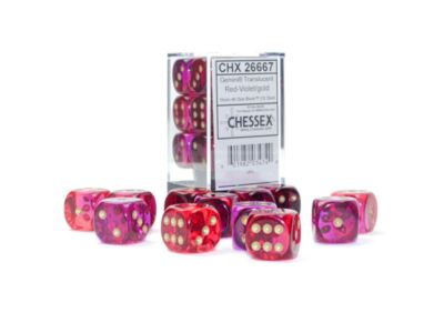 Chessex Gemini 16mm d6 Translucent Red-Violet/gold Dice Block (12 dice)