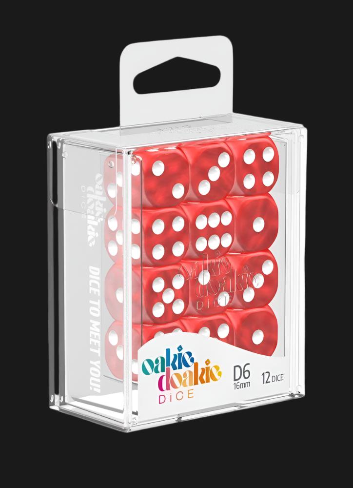 Oakie Doakie Dice D6 Dice 16 mm Marble - Red (12) - Ventura Games