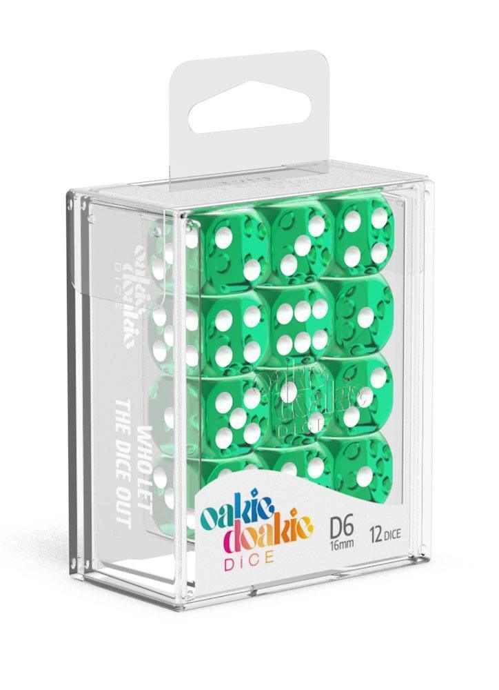 Oakie Doakie Dice D6 Dice 16 mm Translucent - Green (12) - Ventura Games