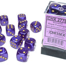 Chessex Borealis 16mm d6 Royal Purple/gold Luminary Dice Block (12 dice)