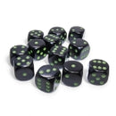 Chessex Opaque Black/green 16mm d6 Dice Block (12 dice)