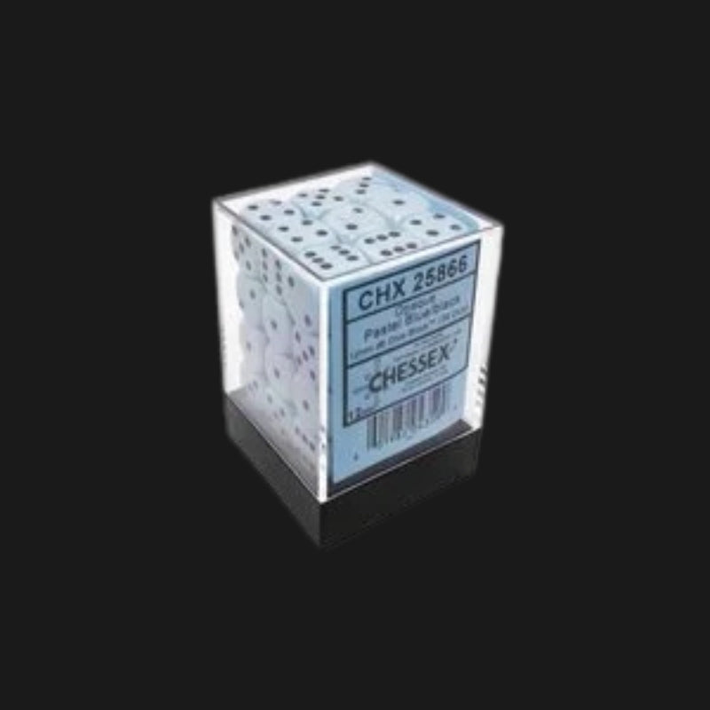 Chessex Opaque Pastel Blue/Black 12mm D6 Dice Block (36 Dice) – Board Game Accessory