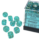 Chessex Borealis 12mm d6 Teal/gold Luminary Dice Block (36 dice)