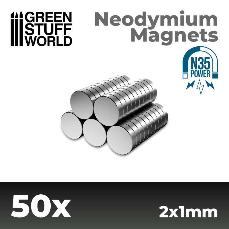 Neodymium Magnets 2x1mm - 50 units (N35) by Green Stuff World - Ventura Games