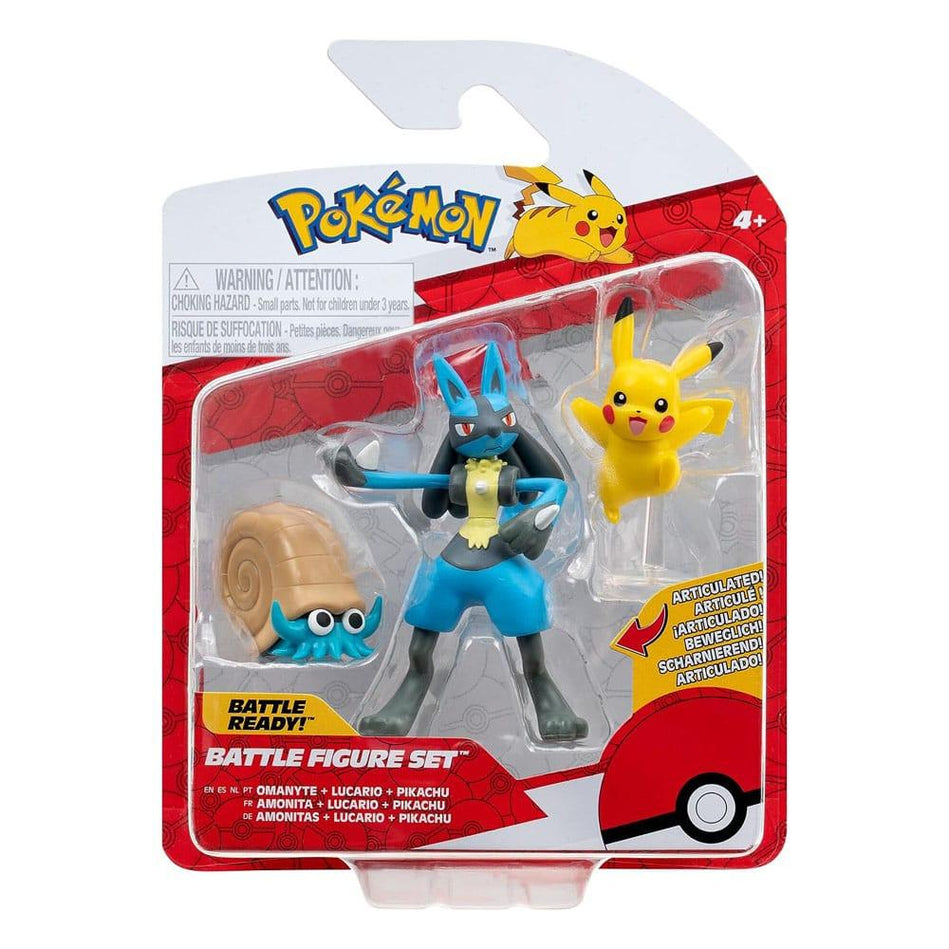 Pokémon Battle Figure Set Figure 3-Pack Pikachu, Omanyte, Lucario - Ventura Games