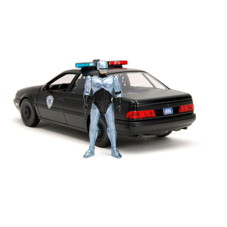 Robocop Hollywood Rides Diecast Model 1/24 1986 Ford Taurus with Action Figure - Collectible Movie Replica - Ventura Games