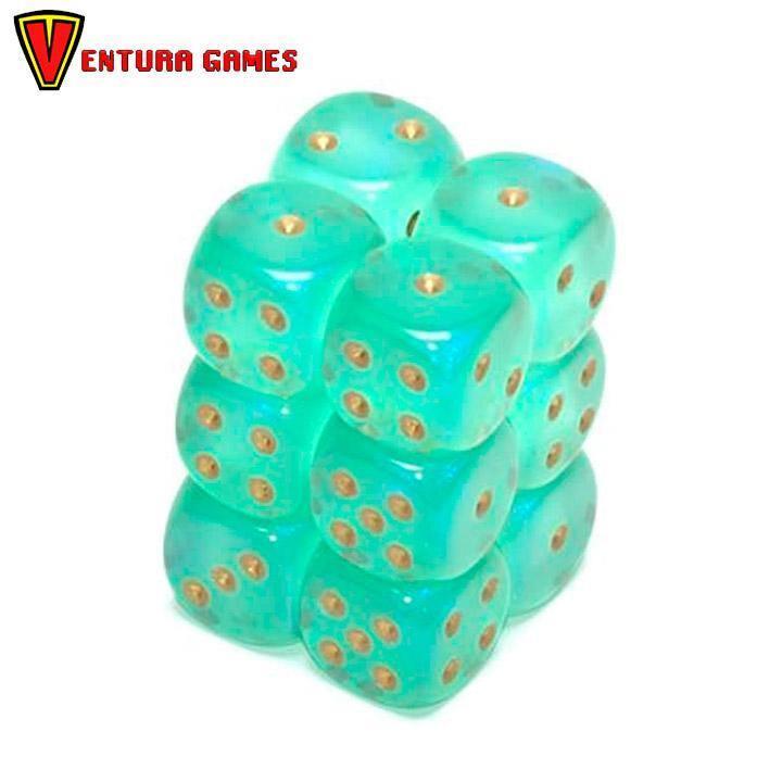 Chessex Dice Blocks - Borealis Light Green with gold (12 Dice) - Ventura Games