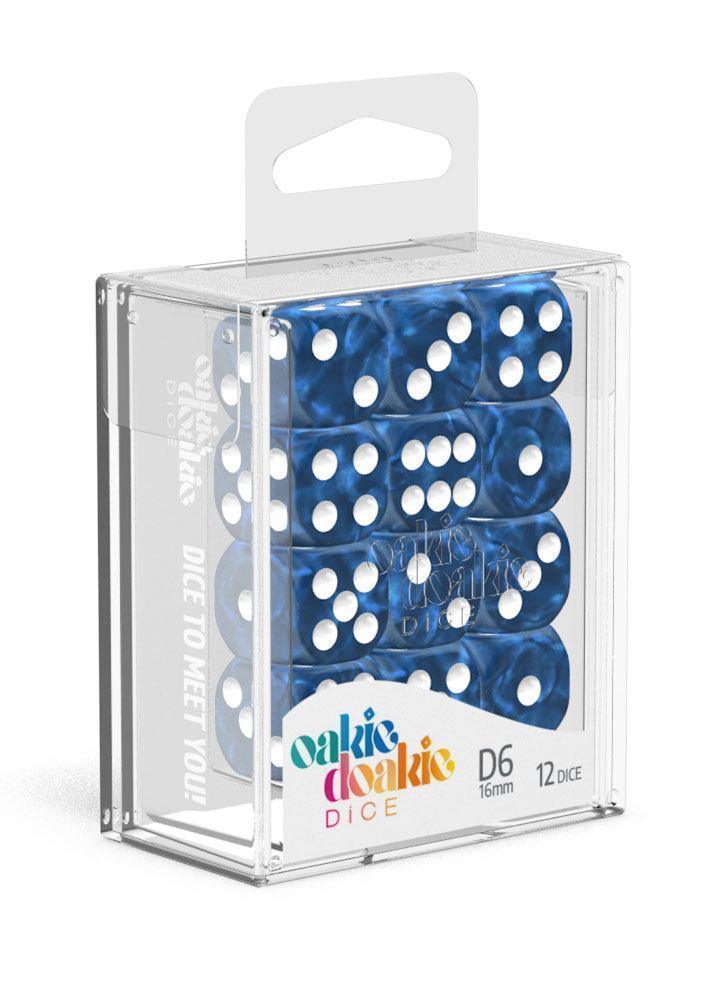 Oakie Doakie Dice D6 Dice 16 mm Marble - Blue (12) - Ventura Games