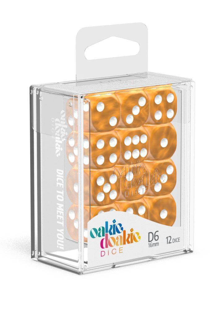 Oakie Doakie Dice D6 Dice 16 mm Marble - Orange (12) - Ventura Games