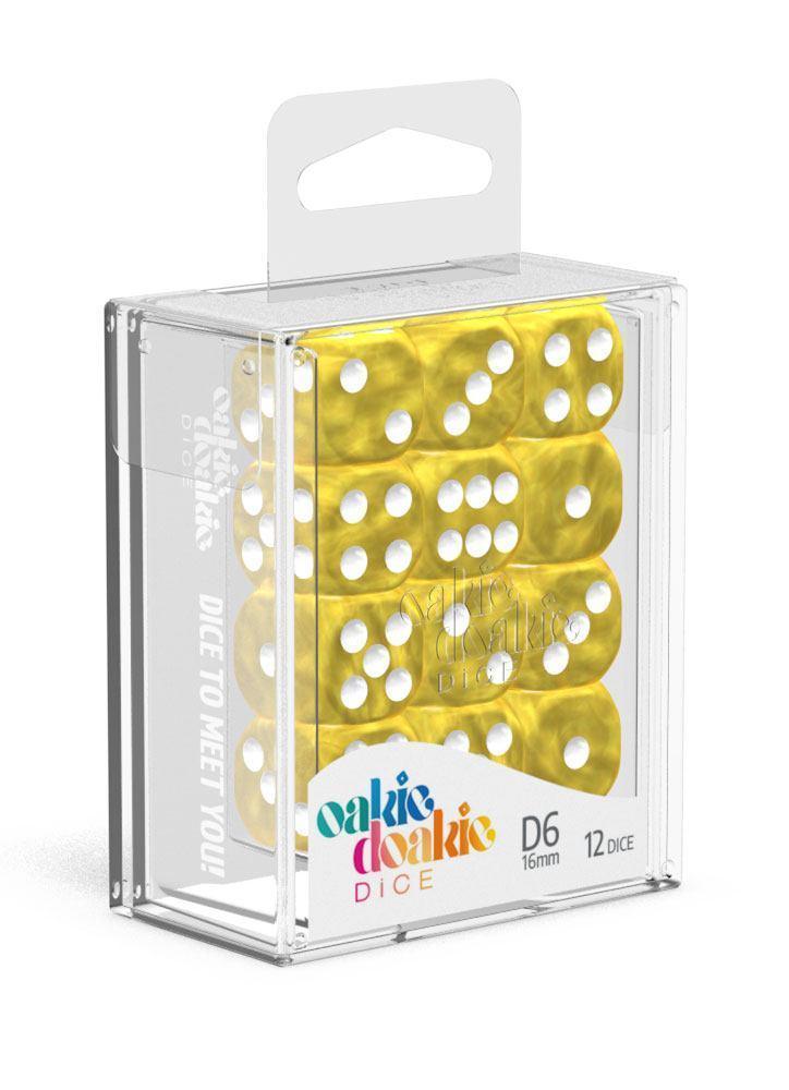 Oakie Doakie Dice D6 Dice 16 mm Marble - Yellow (12) - Ventura Games