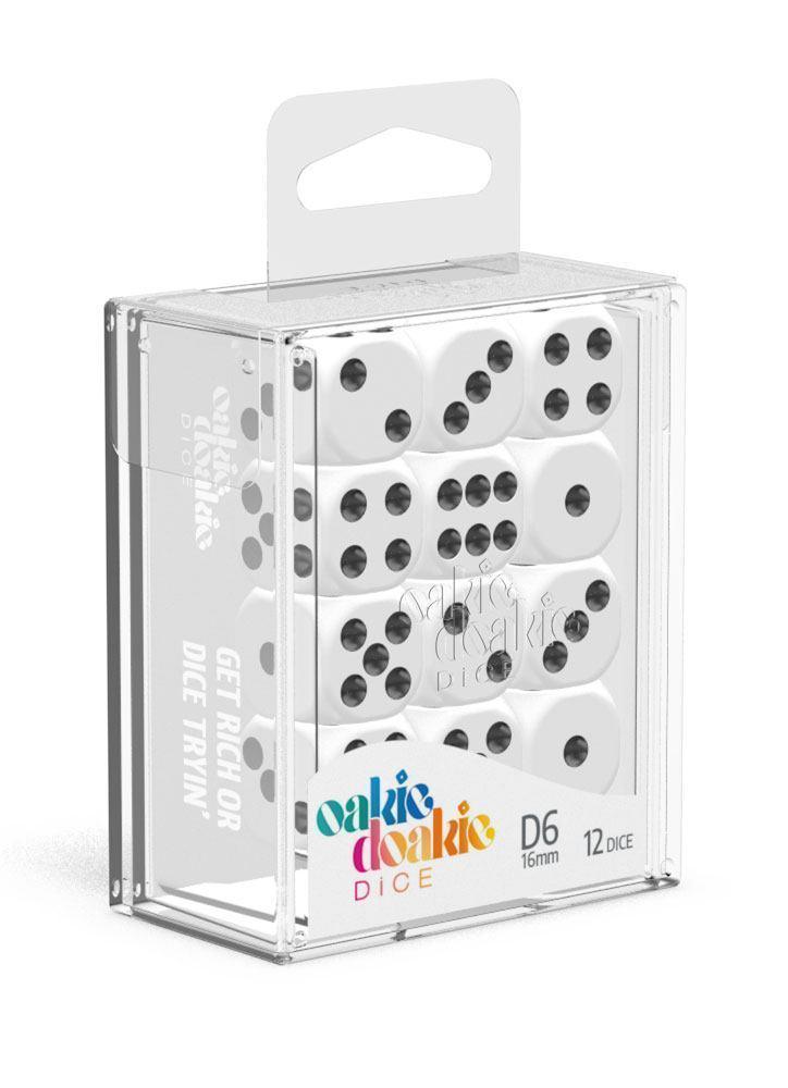 Oakie Doakie Dice D6 Dice 16 mm Solid - White (12) - Ventura Games