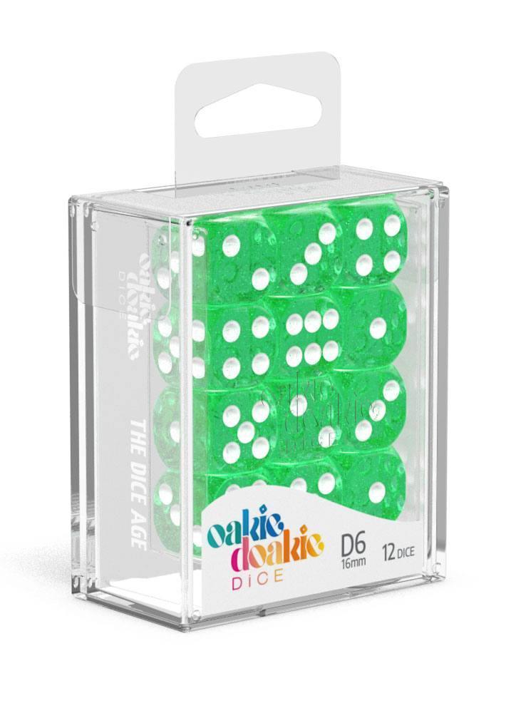 Oakie Doakie Dice D6 Dice 16 mm Speckled - Green (12) - Ventura Games