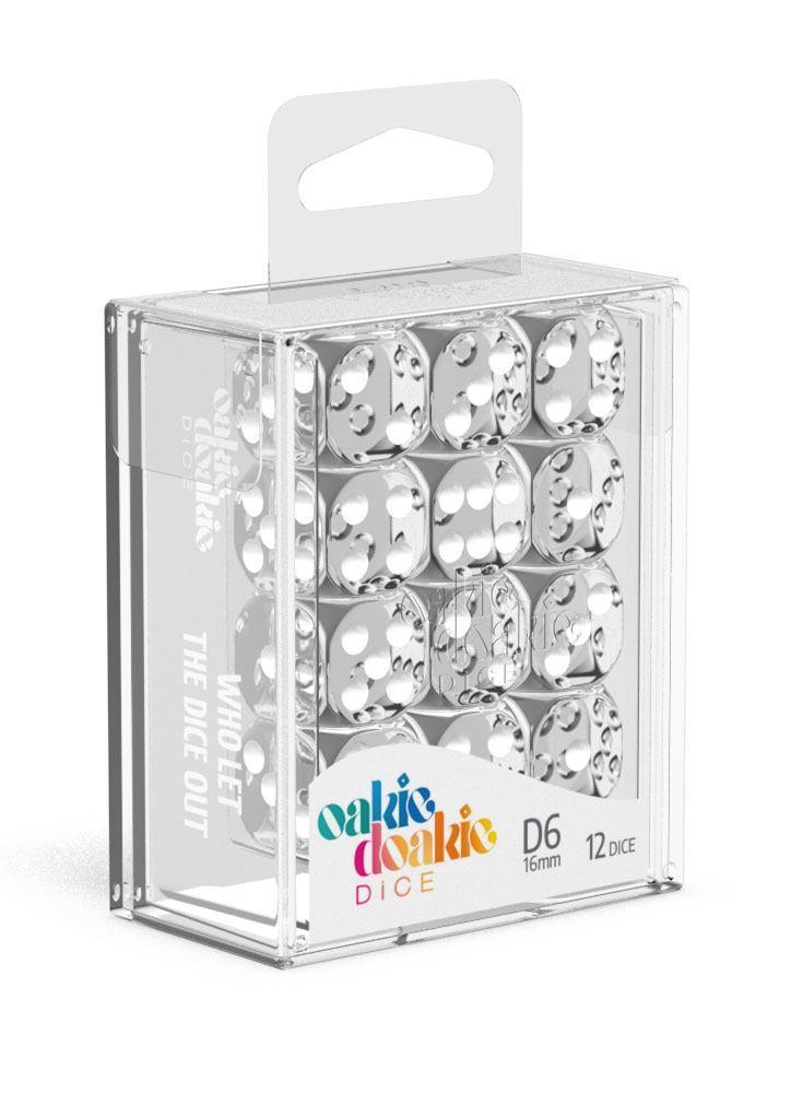 Oakie Doakie Dice D6 Dice 16 mm Translucent - Clear (12) - Ventura Games