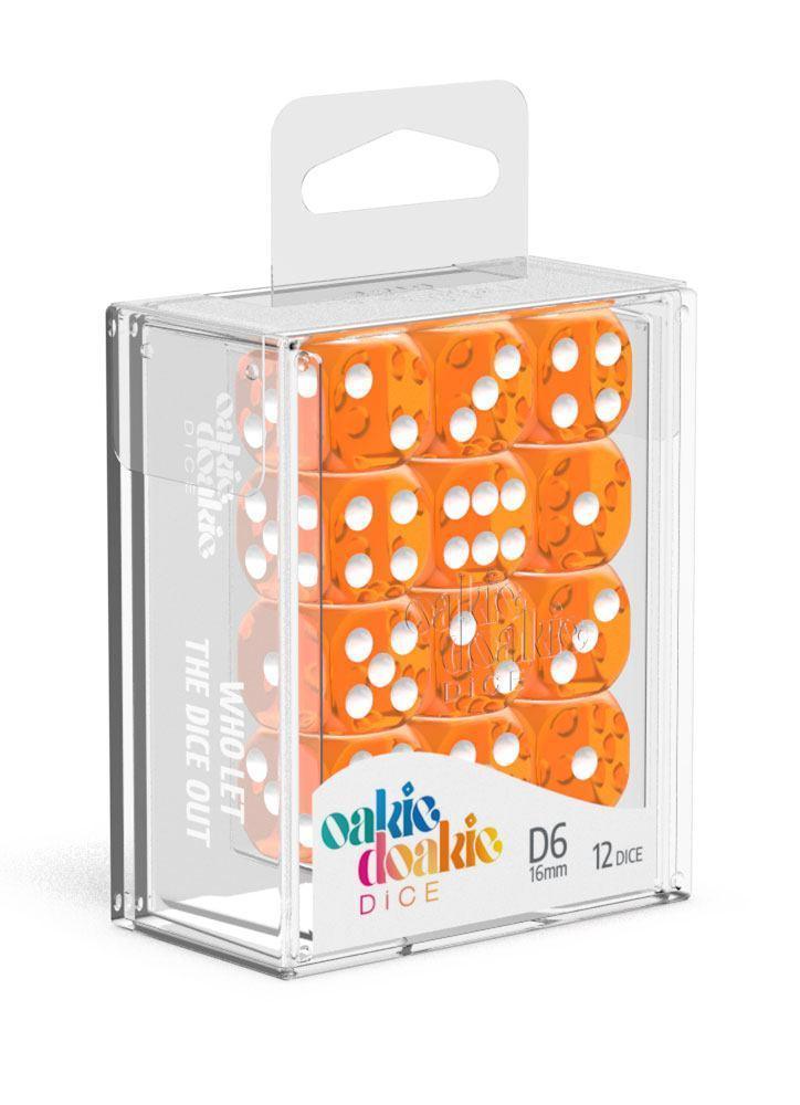 Oakie Doakie Dice D6 Dice 16 mm Translucent - Orange (12) - Ventura Games